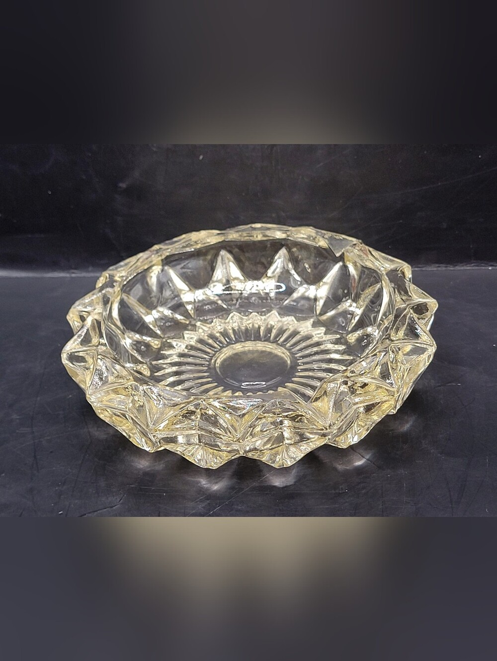 Vintage KIG Indonesia Decorative Diamond Cut Crystal Candy Bowl Trinket Dish